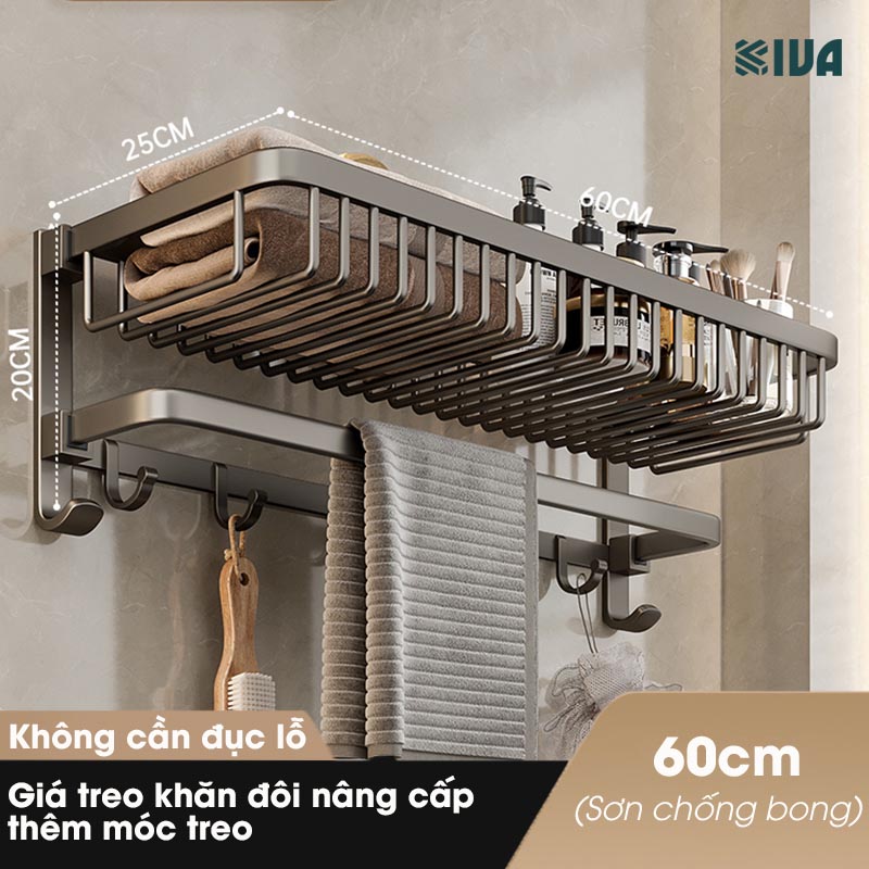 Giá kệ để khăn, để đồ nhà tắm KIVA, đa dạng mẫu mã, thiết kế, kích thước và màu sắc, chất liệu nhôm hàng không cao cấp.