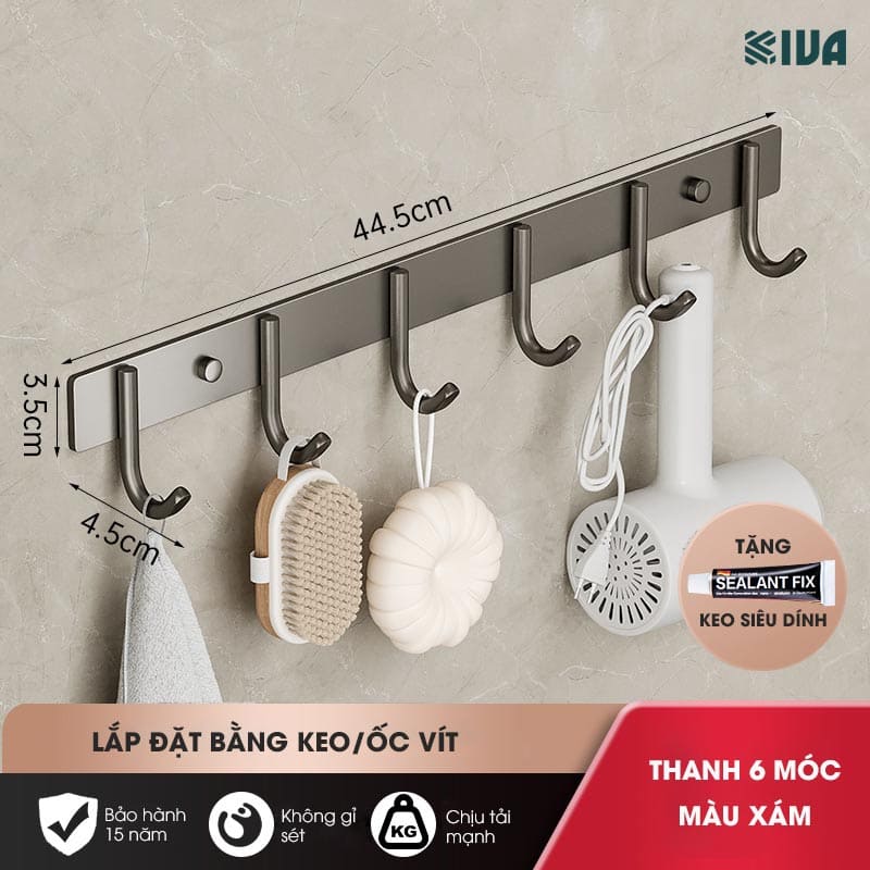Móc Dán Tường Chịu Lực Siêu Dính KIVA Chữ C, Chất Liệu Nhôm Hàng Không Cao Cấp, Tặng Kèm Keo Siêu Dính, Ốc Vít