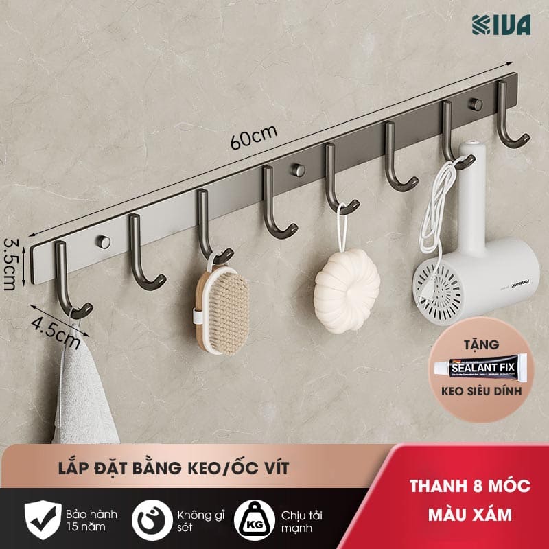 Móc Dán Tường Chịu Lực Siêu Dính KIVA Chữ C, Chất Liệu Nhôm Hàng Không Cao Cấp, Tặng Kèm Keo Siêu Dính, Ốc Vít