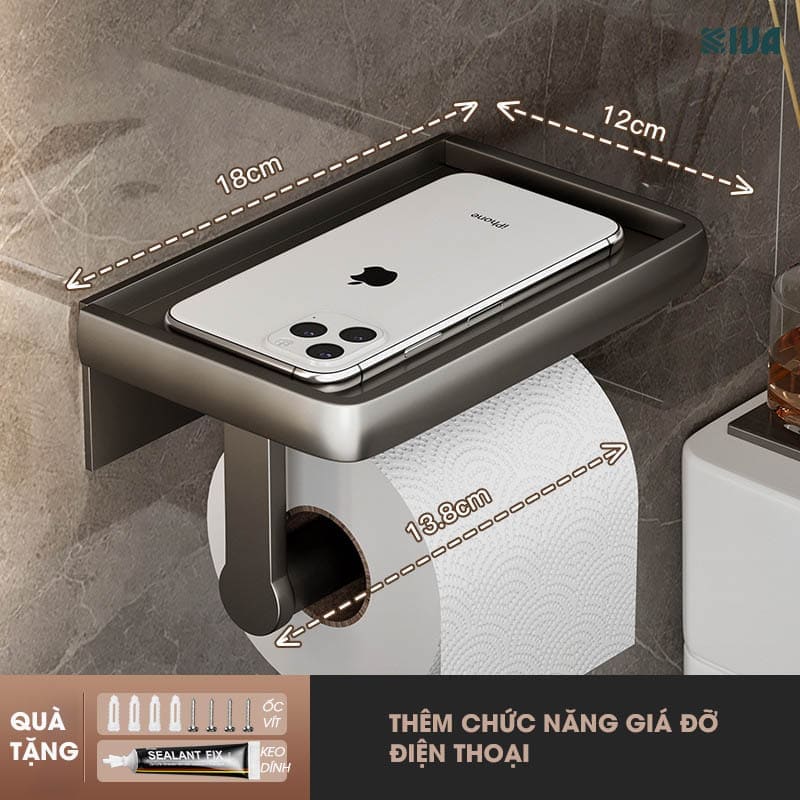 Hộp Đựng Giấy Vệ Sinh Nhà Tắm KIVA Chất Liệu Nhôm Hàng Không, Lắp Đặt Không Cần Khoan, Bảo Hành 10 Năm.
