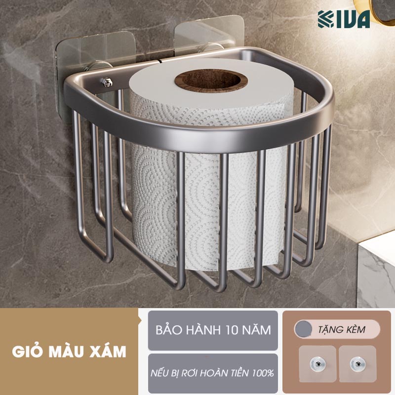 Giỏ đựng giấy vệ sinh KIVA, lắp đặt không cần khoan, bảo hành 10 năm nếu miếng dán bị rơi.