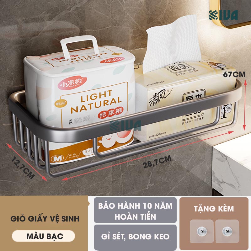 Giỏ đựng giấy vệ sinh KIVA, lắp đặt không cần khoan, bảo hành 10 năm nếu miếng dán bị rơi.