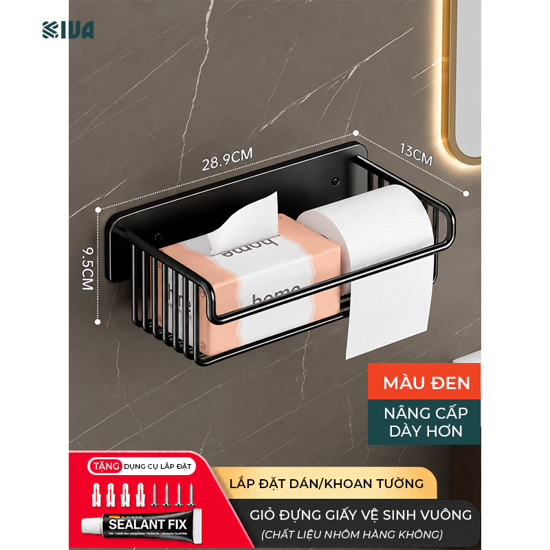 Hộp Đựng Giấy Vệ Sinh Nhà Tắm KIVA Chất Liệu Nhôm Hàng Không, Lắp Đặt Không Cần Khoan, Bảo Hành 10 Năm.