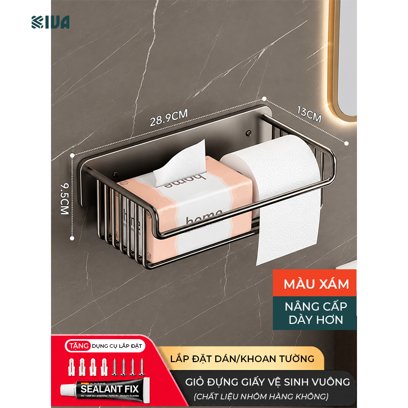 Hộp Đựng Giấy Vệ Sinh Nhà Tắm KIVA Chất Liệu Nhôm Hàng Không, Lắp Đặt Không Cần Khoan, Bảo Hành 10 Năm.