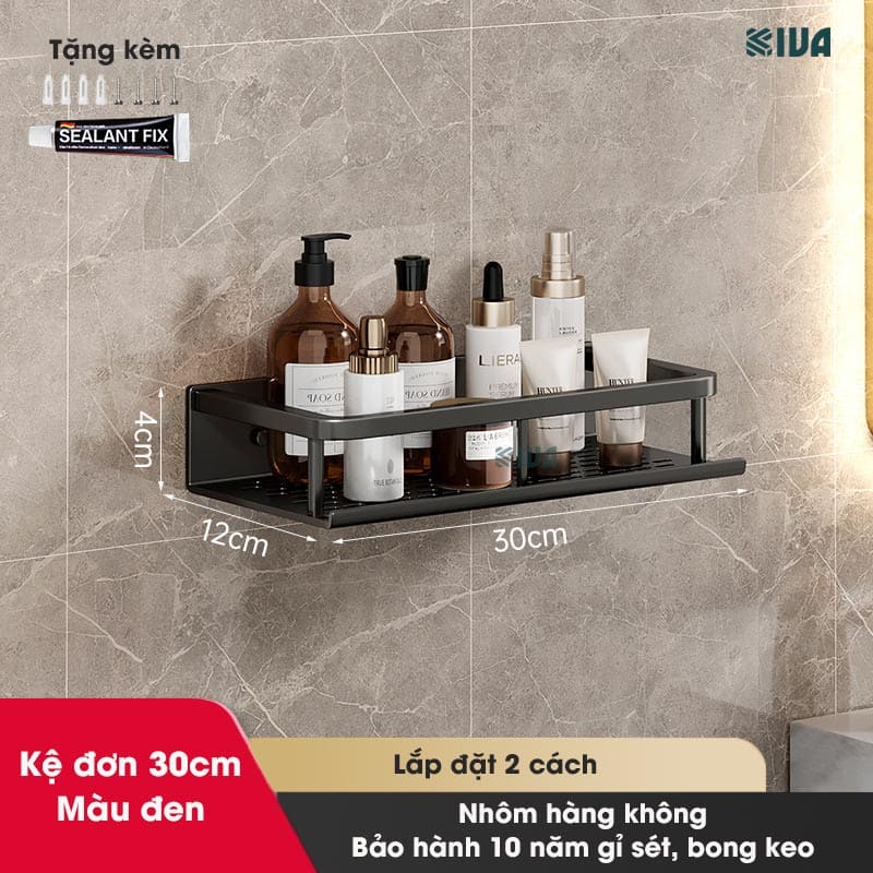 Giá kệ nhà tắm để đồ dán tường KIVA BORO, chất liệu nhôm hàng không cao cấp, bảo hành 10 năm.