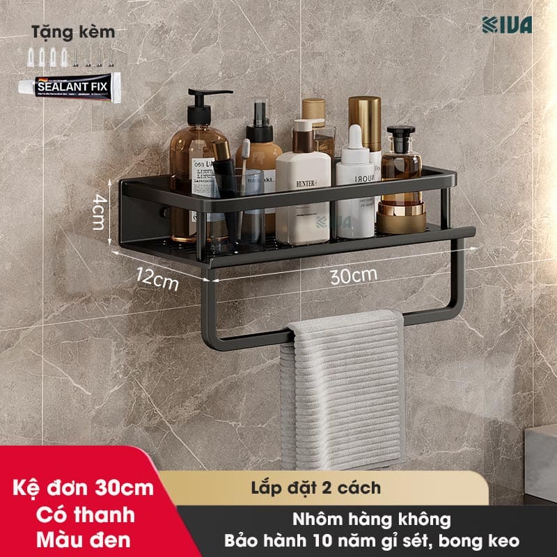 Giá kệ nhà tắm để đồ dán tường KIVA BORO, chất liệu nhôm hàng không cao cấp, bảo hành 10 năm.
