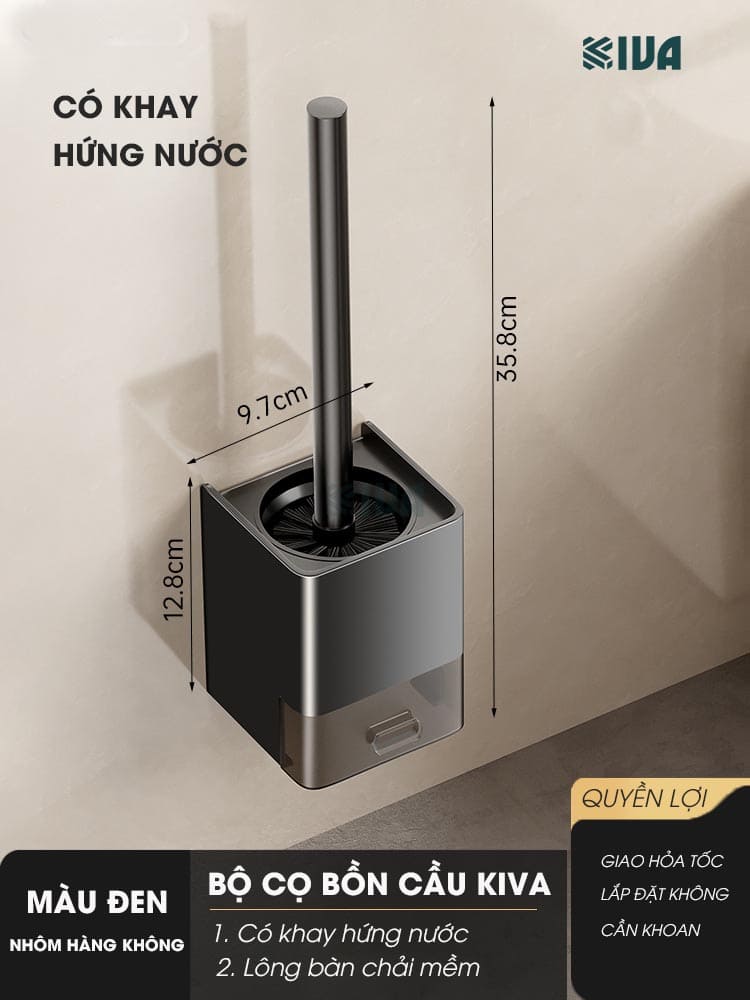 Chổi cọ, chà bồn cầu, toilet KIVA, chất liệu nhôm hàng không, không gỉ sét.