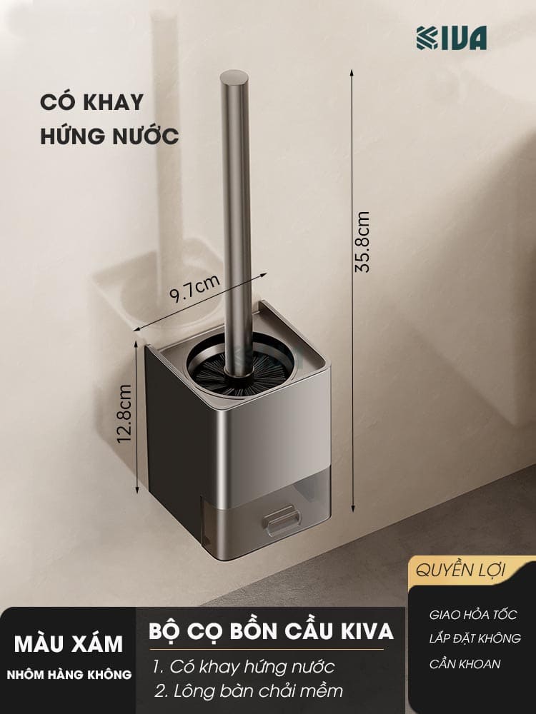 Chổi cọ, chà bồn cầu, toilet KIVA, chất liệu nhôm hàng không, không gỉ sét.