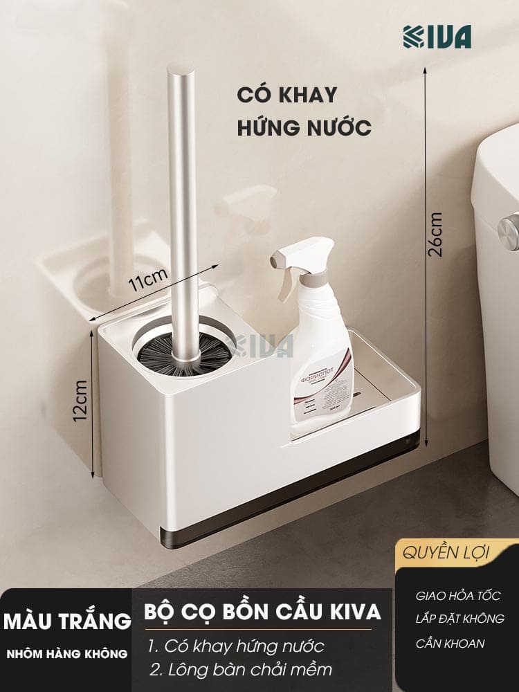 Chổi cọ, chà bồn cầu, toilet KIVA, chất liệu nhôm hàng không, không gỉ sét.