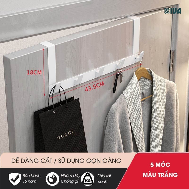 Móc Treo Quần Áo Sau Cửa KIVA, Chất Liệu Nhôm Hàng Không Cao Cấp
