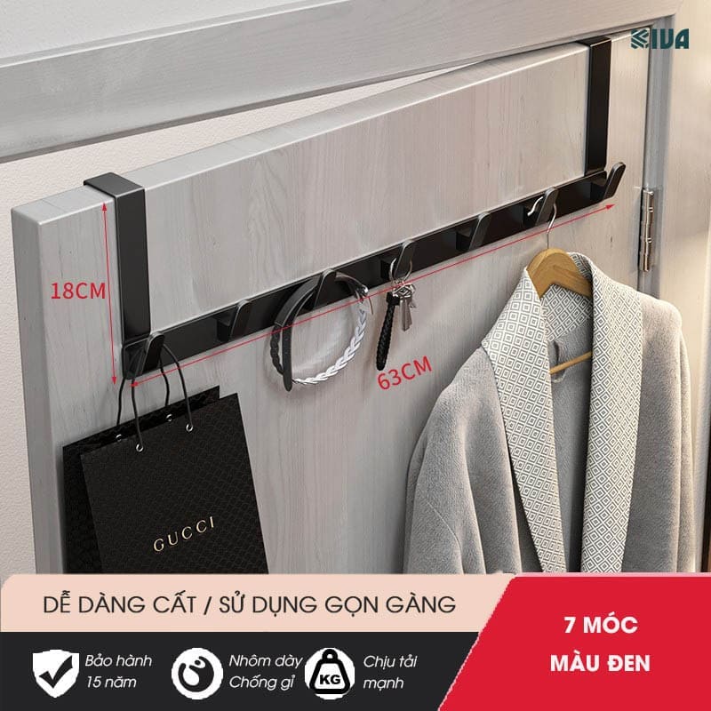 Móc Treo Quần Áo Sau Cửa KIVA, Chất Liệu Nhôm Hàng Không Cao Cấp