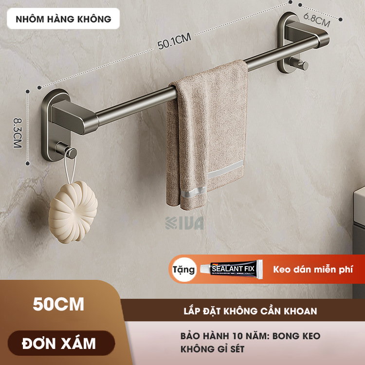 Thanh treo khăn, kệ để khăn KIVA, chất liệu nhôm hàng không cao cấp, lắp đặt dán tường.