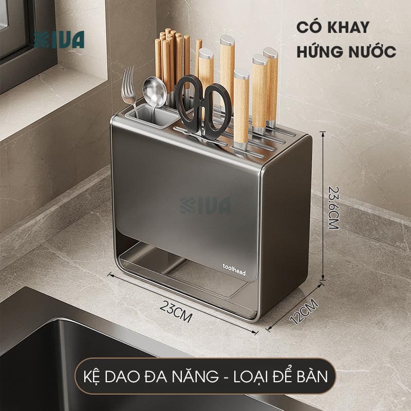 Kệ để dao, đũa, thìa nhà bếp để bàn, dán tường KIVA Chất liệu thép Carbon không gỉ.