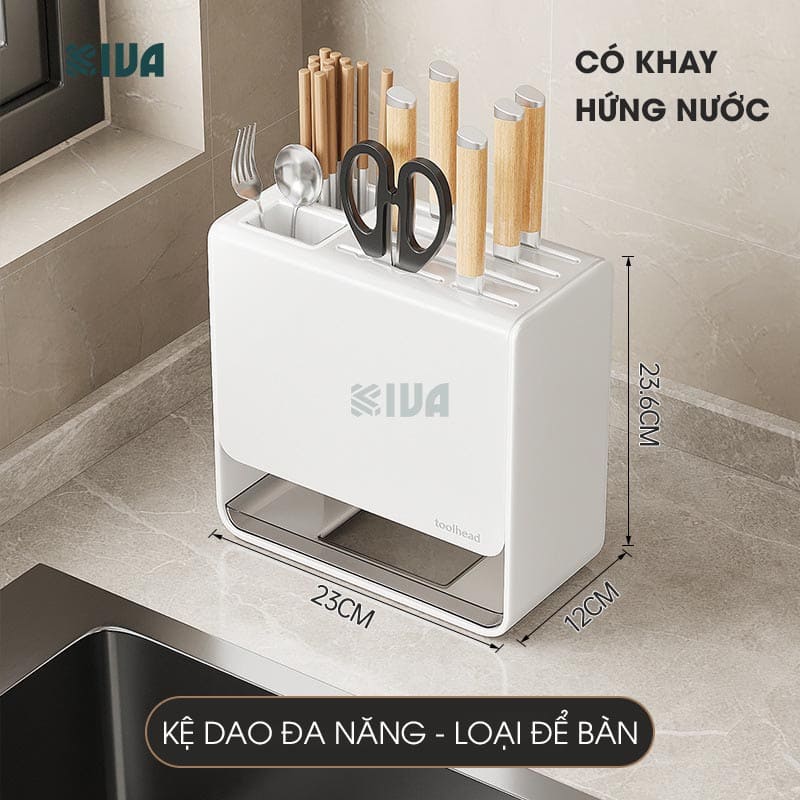 Kệ để dao, đũa, thìa nhà bếp để bàn, dán tường KIVA Chất liệu thép Carbon không gỉ.