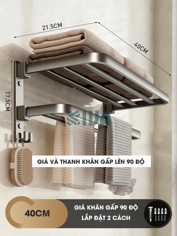 Giá kệ để khăn, để đồ nhà tắm KIVA, đa dạng mẫu mã, thiết kế, kích thước và màu sắc, chất liệu nhôm hàng không cao cấp.