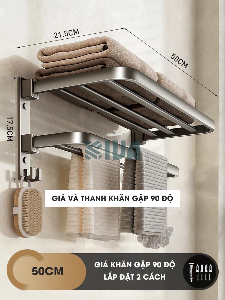 Giá kệ để khăn, để đồ nhà tắm KIVA, đa dạng mẫu mã, thiết kế, kích thước và màu sắc, chất liệu nhôm hàng không cao cấp.