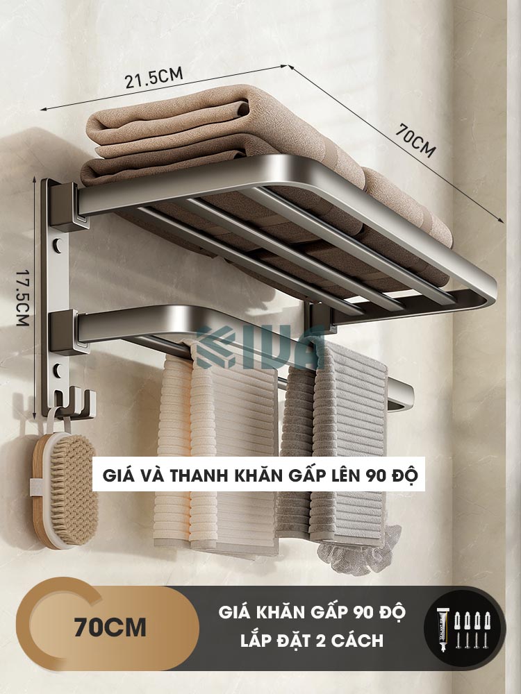 Giá kệ để khăn, để đồ nhà tắm KIVA, đa dạng mẫu mã, thiết kế, kích thước và màu sắc, chất liệu nhôm hàng không cao cấp.