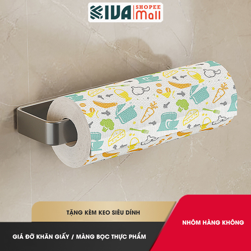 Giá Treo Khăn Giấy, Màng Bọc Thực Phẩm Nhà Bếp KIVA, Chất Liệu Nhôm Hàng Không, Cài Đặt Không Cần Khoan.