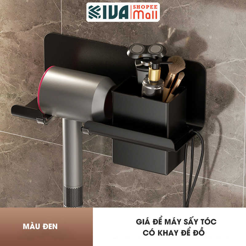 Giá kệ treo để máy sấy tóc KIVA đơn giản, chất liệu nhôm hàng không, lắp đặt dán tường.
