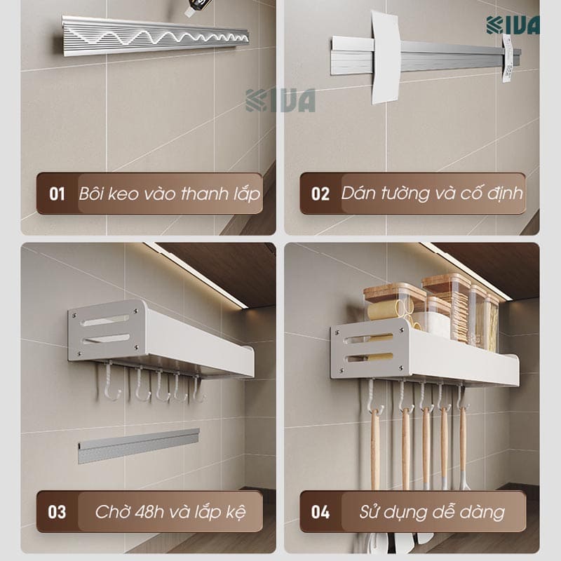 Kệ để đồ nhà bếp đa năng KIVA phong cách Bắc Âu, chất liệu nhôm hàng không cao cấp, bảo hành 10 năm.