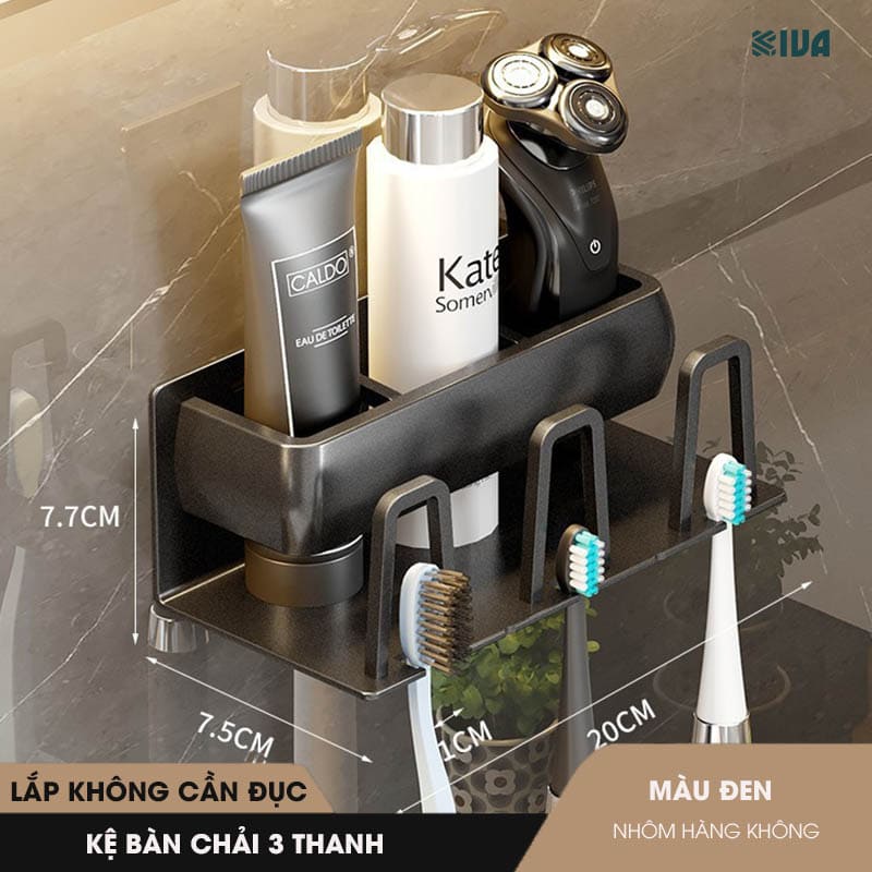 Kệ Để Bàn Chải Đánh Răng Kiva Đựng Bàn Chải Đánh Răng Chất Liệu Nhôm Hàng Không, Cài Đặt Không Cần Khoan.