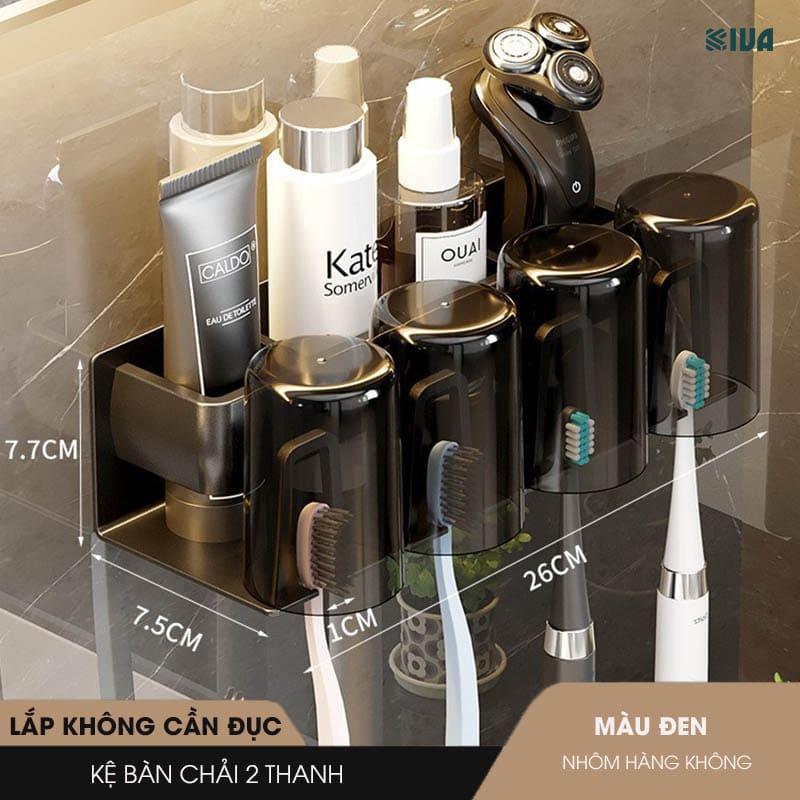 Kệ Để Bàn Chải Đánh Răng Kiva Đựng Bàn Chải Đánh Răng Chất Liệu Nhôm Hàng Không, Cài Đặt Không Cần Khoan.