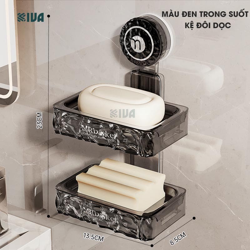 Khay xà phòng, kệ để xà phòng nhà tắm KIVA chất liệu Acrylic lắp đặt hút chân không.