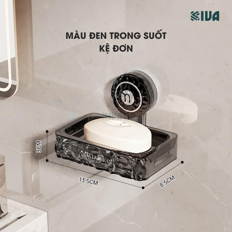 Khay xà phòng, kệ để xà phòng nhà tắm KIVA chất liệu Acrylic lắp đặt hút chân không.