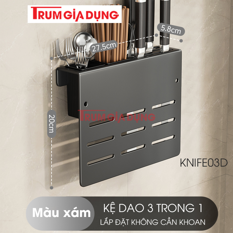 Kệ để dao thớt KIVA đa năng treo tường, đựng đũa, muỗng thìa, chất liệu thép Carbon