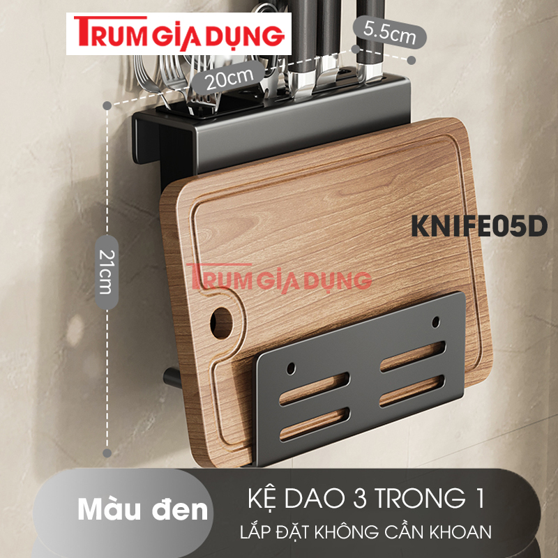 Kệ để dao thớt KIVA đa năng treo tường, đựng đũa, muỗng thìa, chất liệu thép Carbon