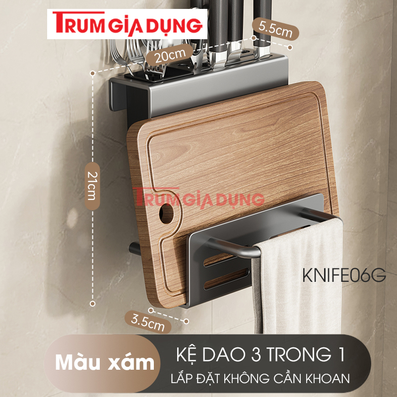 Kệ để dao thớt KIVA đa năng treo tường, đựng đũa, muỗng thìa, chất liệu thép Carbon