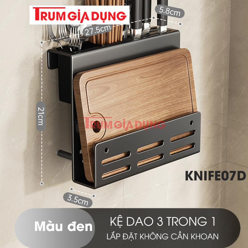 Kệ để dao thớt KIVA đa năng treo tường, đựng đũa, muỗng thìa, chất liệu thép Carbon