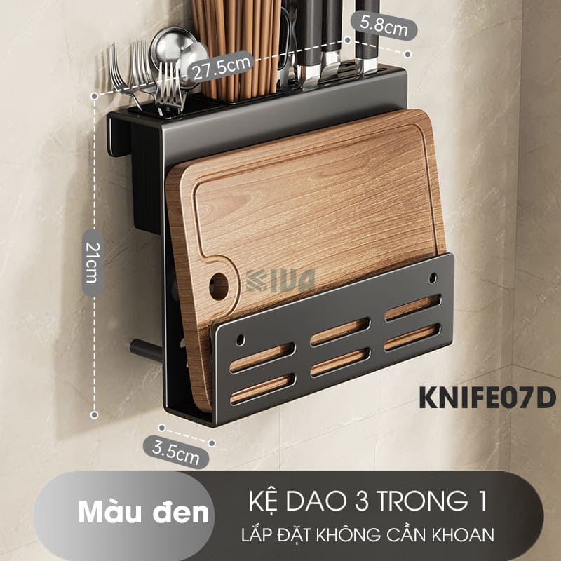 Kệ để dao thớt KIVA đa năng treo tường, đựng đũa, muỗng thìa, chất liệu thép Carbon