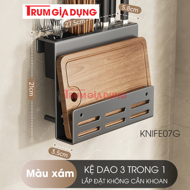 Kệ để dao thớt KIVA đa năng treo tường, đựng đũa, muỗng thìa, chất liệu thép Carbon