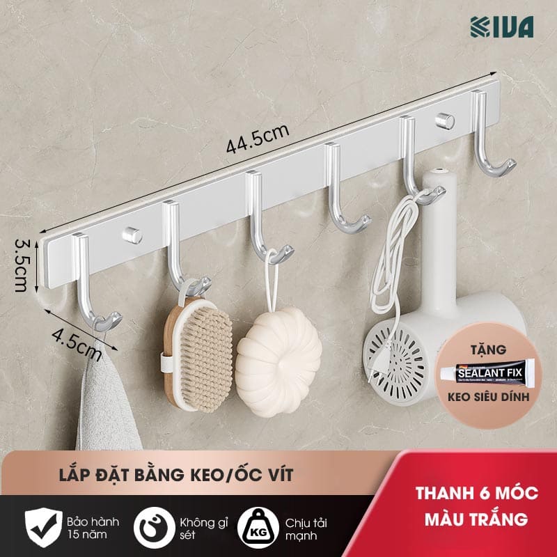 Móc Dán Tường Chịu Lực Siêu Dính KIVA Chữ C, Chất Liệu Nhôm Hàng Không Cao Cấp, Tặng Kèm Keo Siêu Dính, Ốc Vít