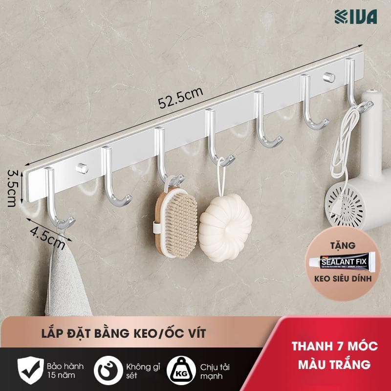 Móc Dán Tường Chịu Lực Siêu Dính KIVA Chữ C, Chất Liệu Nhôm Hàng Không Cao Cấp, Tặng Kèm Keo Siêu Dính, Ốc Vít