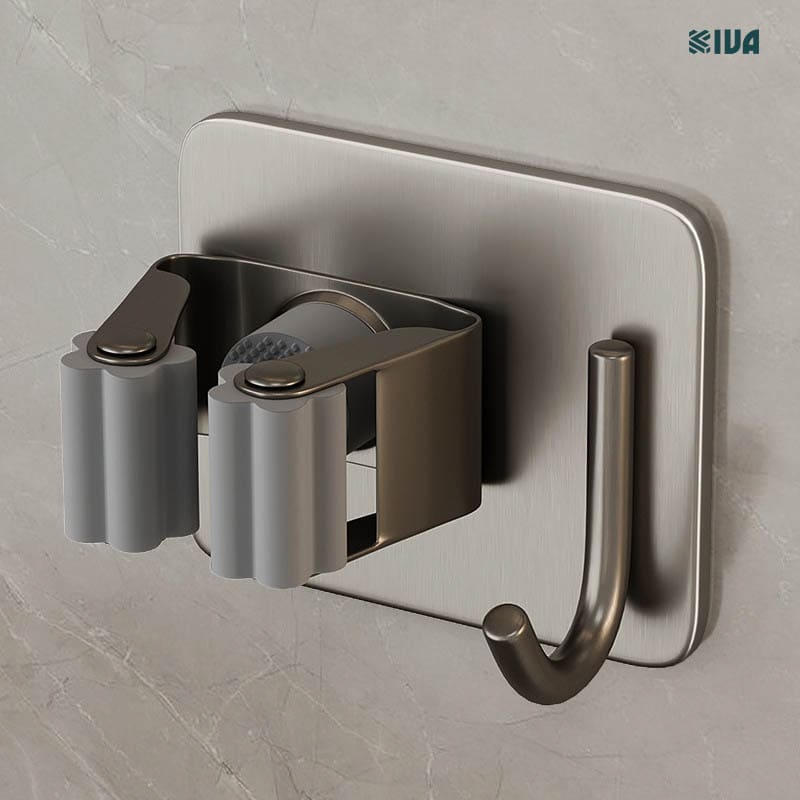 Móc Kẹp Cây Lau Nhà KIVA, Chất Liệu Nhôm Hàng Không Cao Cấp, Lắp Đặt Không Cần Khoan.