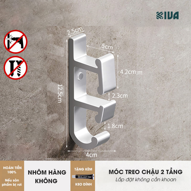 Móc Treo Chậu KIVA, Chất Liệu Nhôm Hàng Không, Lắp Đặt Không Cần Khoan