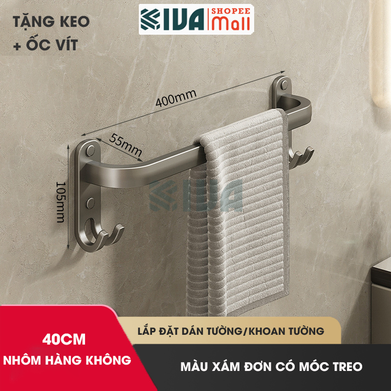 Thanh treo khăn nhà tắm màu xám KIVA chất liệu nhôm hàng không cao cấp, lắp đặt không cần khoan.