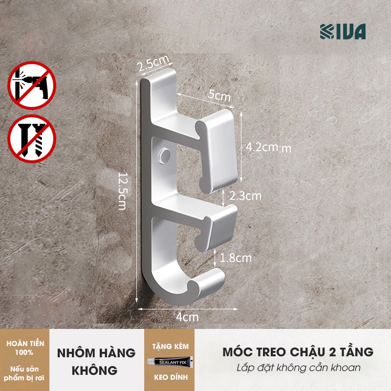 Móc Treo Chậu KIVA, Chất Liệu Nhôm Hàng Không, Lắp Đặt Không Cần Khoan