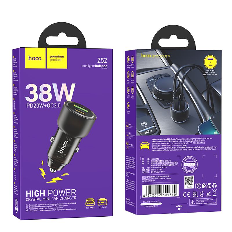 [SE59] Sạc xe hơi hoco Z52 A+C 38W (PD/QC/FCP/AFC)