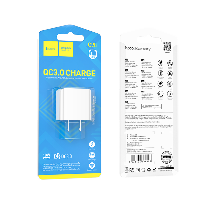 [SE44] Cóc Sạc Nhanh Hoco C98 Quick Charge 3.0