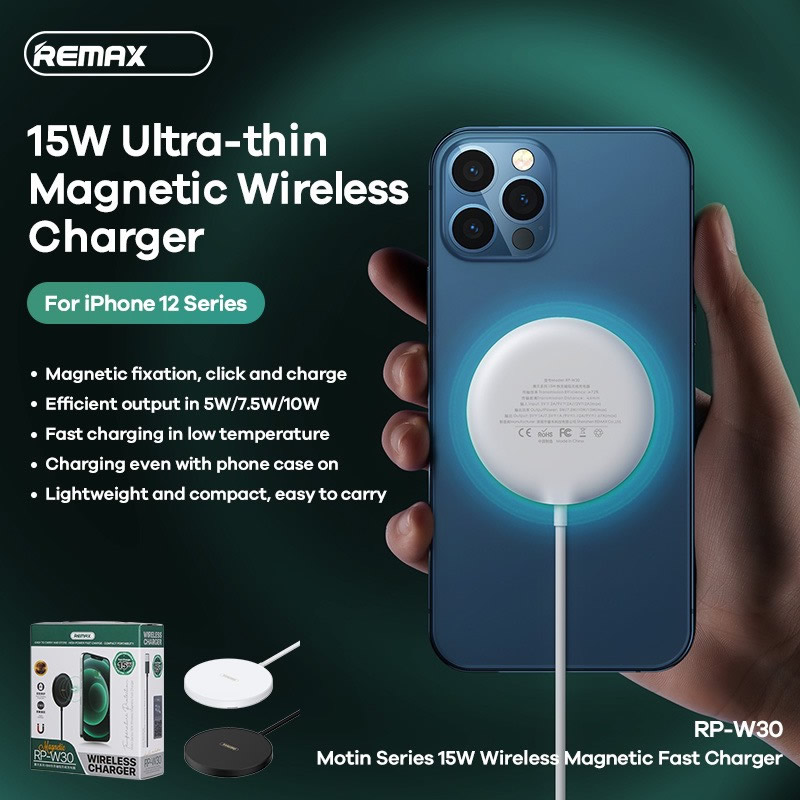 [SE116]ĐẾ SẠC NHANH KHÔNG DÂY REMAX RP-W30 15W Có Nam Châm Cho IP 12 / 13 Pro Max 12pro / 12 Mini