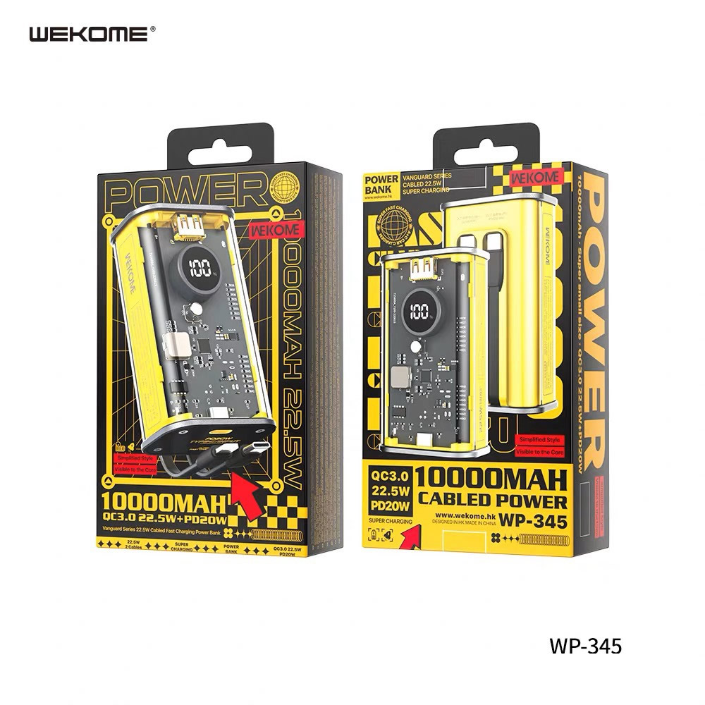 [SE260]PIN SẠC DỰ PHÒNG WEKOME WP-345 10000MAH QC3.0+PD 22.5W TÍCH HỢP CÁP