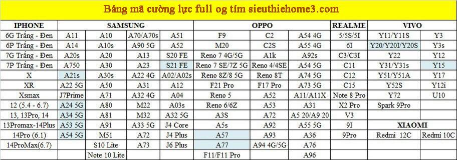 1 Hộp 25 cái Cường Lưc OG tím Full các dòng điện thoại