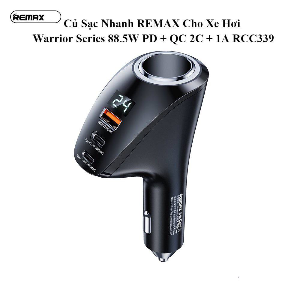 [SE150]Củ Sạc Nhanh REMAX Warrior Series 88.5W PD + QC 2C + 1A Cho Xe Hơi RCC339 Sạc Cùng Lúc Nhiều Thiết Bị, An Toàn, Bắt Mắt
