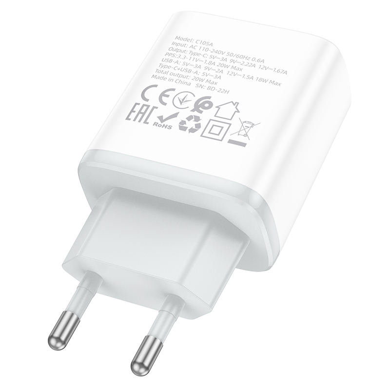 [SE69]CỐC HOCO C105A CỔNG (A+C) 20W(PD/QC/FCP/AFC)