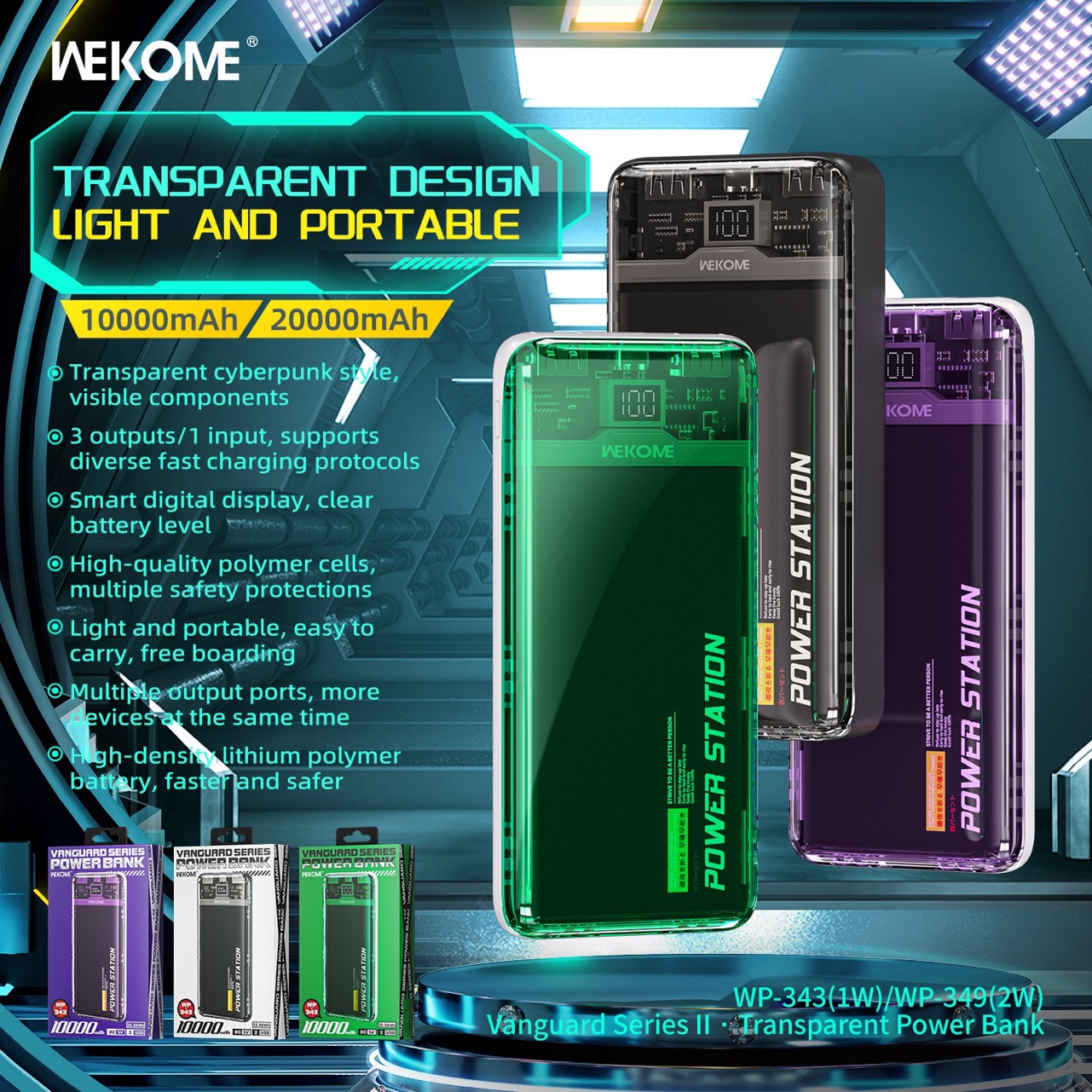 [SE165]Pin dự phòng WEKOME WP-343 10000mAh input TypeC, 2 USB output 2.1A, thiết kế cực đẹp