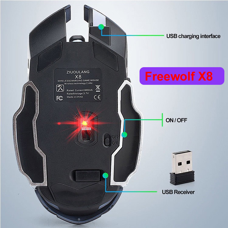 [SE101]Chuột Sạc Không Dây Free Wolf X8 Chuyên Game Free Color