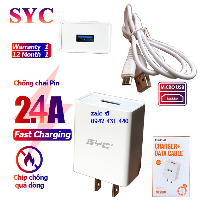 [Se20]Bộ Sạc MicroUsb SYC MS-203M 5v 2.4A